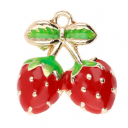 Metaal bedels strawberry Gold-red-green