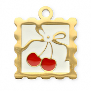 Bedels van Stainless steel Roestvrij staal (RVS) square with cherries Gold-red-white
