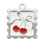 Bedels van Stainless steel Roestvrij staal (RVS) square with cherries Silver-red-white