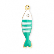 Bedels van Stainless steel Roestvrij staal (RVS) fish Gold-mint turquoise-white