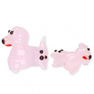 Glaskralen handgemaakt dog Light pink-black-red