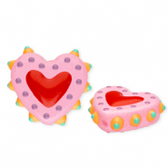 Glaskralen handgemaakt heart Light pink-red-multicolour