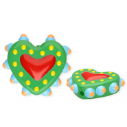 Glaskralen handgemaakt heart Green-red-multicolour