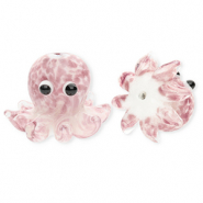 Glaskralen handgemaakt octopus Mauve-white