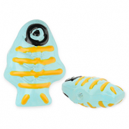 Glaskralen handgemaakt fish Light blue-yellow-black