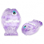 Glaskralen handgemaakt fish Transparent periwinkle purple-white-black-cyan