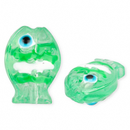 Glaskralen handgemaakt fish Transparent neo mint green-white-black-cyan