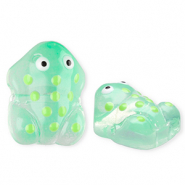Glaskralen handgemaakt frog Transparent meo mint green-white-black