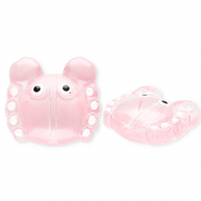 Glaskralen handgemaakt crab Transparent coral pink-white-black