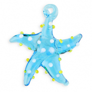 Handgemaakte glasbedels starfish Transparent blue-white-yellow
