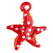 Handgemaakte glasbedels starfish Red-white-yellow