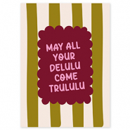 BY31&reg; Kaartjes voor sieraden "May all your delulu come trululu" Olive green-off white-bordeaux red-pink
