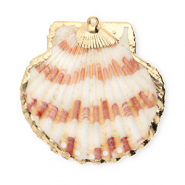Schelp hanger special scallop with 5 loops White-dark pink-gold