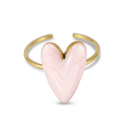 Ringen van Stainless steel Roestvrij staal (RVS) enamel heart Pearl light pink-gold