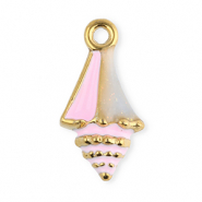 Bedels van Stainless steel Roestvrij staal (RVS) enamel shell Gold-light pink-transparent glitter