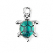 Bedels van Stainless steel Roestvrij staal (RVS) enamel turtle Silver-green