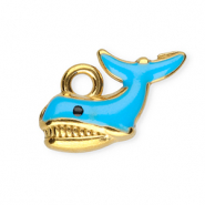 Bedels van Stainless steel Roestvrij staal (RVS) enamel whale Gold-blue
