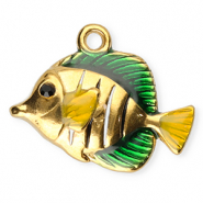 Bedels van Stainless steel Roestvrij staal (RVS) enamel fish Gold-green-yellow-black