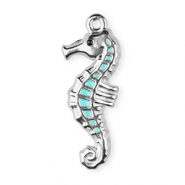 Bedels van Stainless steel Roestvrij staal (RVS) enamel seahorse Silver-light blue