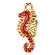 Bedels van Stainless steel Roestvrij staal (RVS) enamel seahorse Gold-red-black