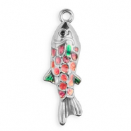 Bedels van Stainless steel Roestvrij staal (RVS) enamel fish Silver-purple-pink-green