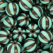 12 mm kralen van DQ&reg; acryl met strepen Turquoise green-golden brown