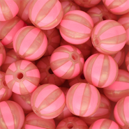 12 mm kralen van DQ&reg; acryl met strepen Coral pink-peach pink