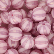 12 mm kralen van DQ&reg; acryl met strepen Vintage pink