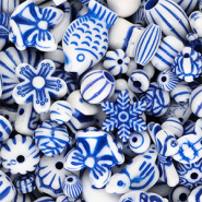 Kralen van acryl mix White-Delft blue
