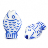 Kralen van acryl fish White-Delft blue