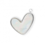 Bedels van Stainless steel Roestvrij staal (RVS) heart Silver-pearl white