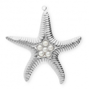 Bedels van Stainless steel Roestvrij staal (RVS) starfish with imitation pearls Silver-white