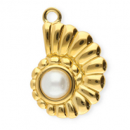 Bedels van Stainless steel Roestvrij staal (RVS) shell with imitation pearl Gold-white