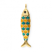 Bedels van Stainless steel Roestvrij staal (RVS) fish Gold-petrol green-orange-black