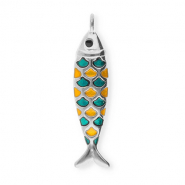 Bedels van Stainless steel Roestvrij staal (RVS) fish Silver-petrol green-orange-black