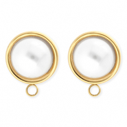 BY31® Benodigdheden van Stainless steel Roestvrij staal (RVS) oorbellen / oorstekers round with imitation pearl with loop Gold-white