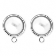 BY31® Benodigdheden van Stainless steel Roestvrij staal (RVS) oorbellen / oorstekers round with imitation pearl with loop Silver-white