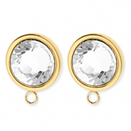 BY31® Benodigdheden van Stainless steel Roestvrij staal (RVS) oorbellen / oorstekers round with crystal with loop Gold-crystal