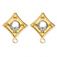 BY31® Benodigdheden van Stainless steel Roestvrij staal (RVS) oorbellen / oorstekers rhombus with crystal with loop Gold-crystal
