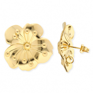BY31® Benodigdheden van Stainless steel Roestvrij staal (RVS) oorbellen / oorstekers flower with loop Gold