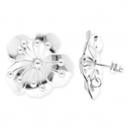 BY31® Benodigdheden van Stainless steel Roestvrij staal (RVS) oorbellen / oorstekers flower with loop Silver