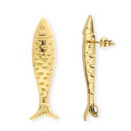 BY31® Benodigdheden van Stainless steel Roestvrij staal (RVS) oorbellen / oorstekers fish with loop Gold