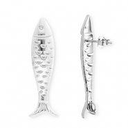 BY31® Benodigdheden van Stainless steel Roestvrij staal (RVS) oorbellen / oorstekers fish with loop Silver