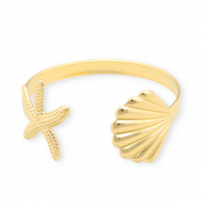 Armbanden van Stainless steel Roestvrij staal (RVS) bangle shell & starfish Gold