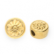Kralen van stainless steel Roestvrij staal (RVS) disc with sun Gold