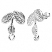 Benodigdheden van Stainless steel Roestvrij staal (RVS) oorbellen / oorsteker leafs with loop Silver