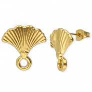 Benodigdheden van Stainless steel Roestvrij staal (RVS) oorbellen / oorsteker fan with loop Gold