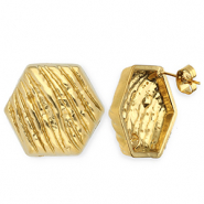 Benodigdheden van Stainless steel Roestvrij staal (RVS) oorbellen / oorsteker hexagon with loop Gold