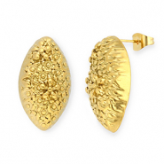 Benodigdheden van Stainless steel Roestvrij staal (RVS) oorbellen / oorsteker oval with flowers with loop Gold