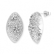Benodigdheden van Stainless steel Roestvrij staal (RVS) oorbellen / oorsteker oval with flowers with loop Silver